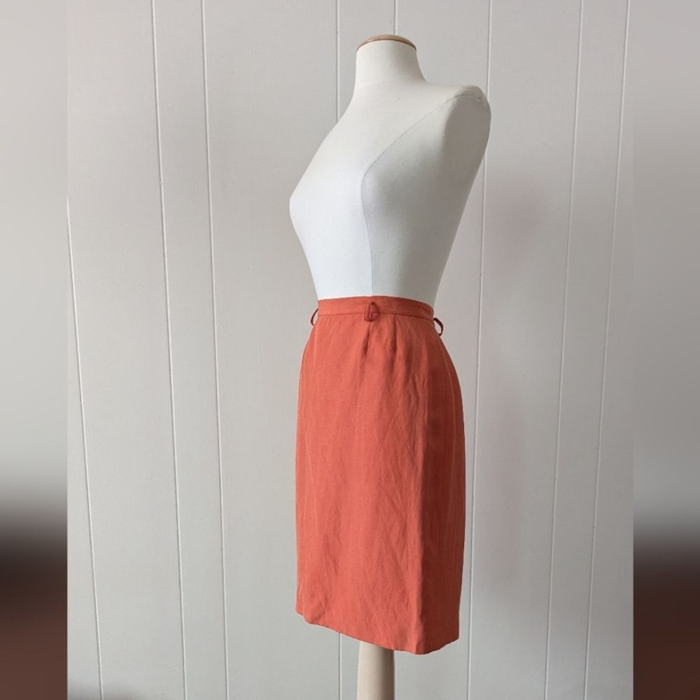 Vintage Salmon Pink Silk Linen Blend Pencil Skirt Size 10P